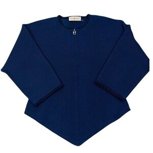 Tory Burch Plaited-Rib Quarter Zip Top Size M Blue Women's 2022 Collection